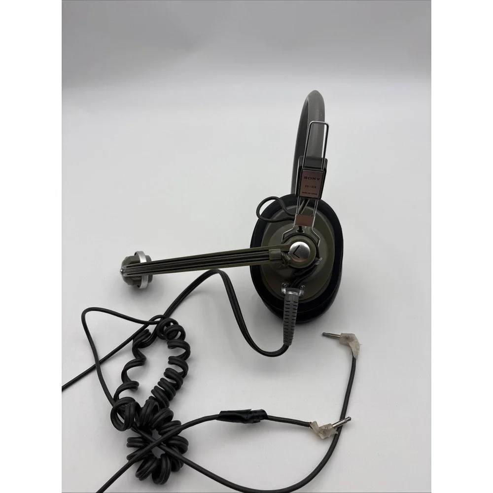 Vintage Sony HS-63A Headset RARE 1970s Retro Audio Boom Mic Made in Japan Olive